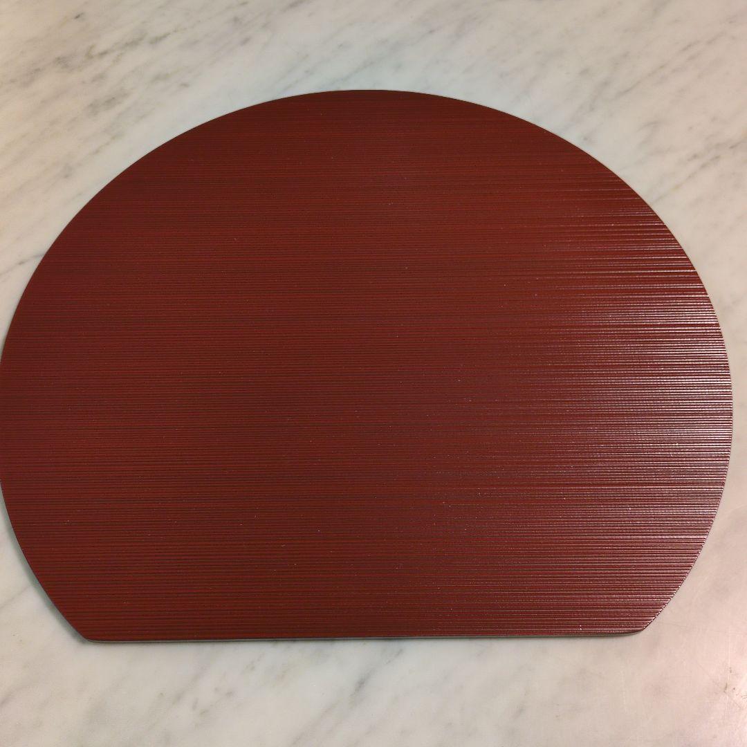 漆ヘギ木両面半月　黒赤ラウンド膳6枚セット