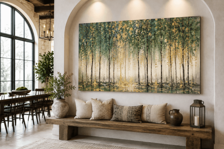 Handmade Abstract Gold Forest Oil Painting – Luxury Wall Art